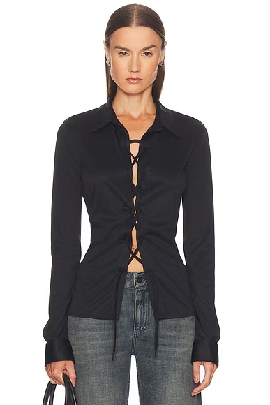 Lace Up Shirt Black