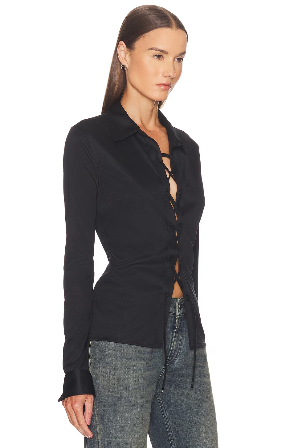 Lace Up Shirt Black