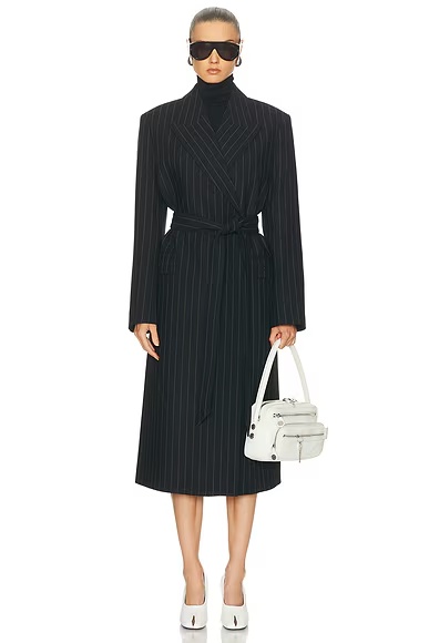 Olyx Pinstripe Maxi Coat Black