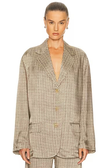 Junida Check Fluid Blazer Beige