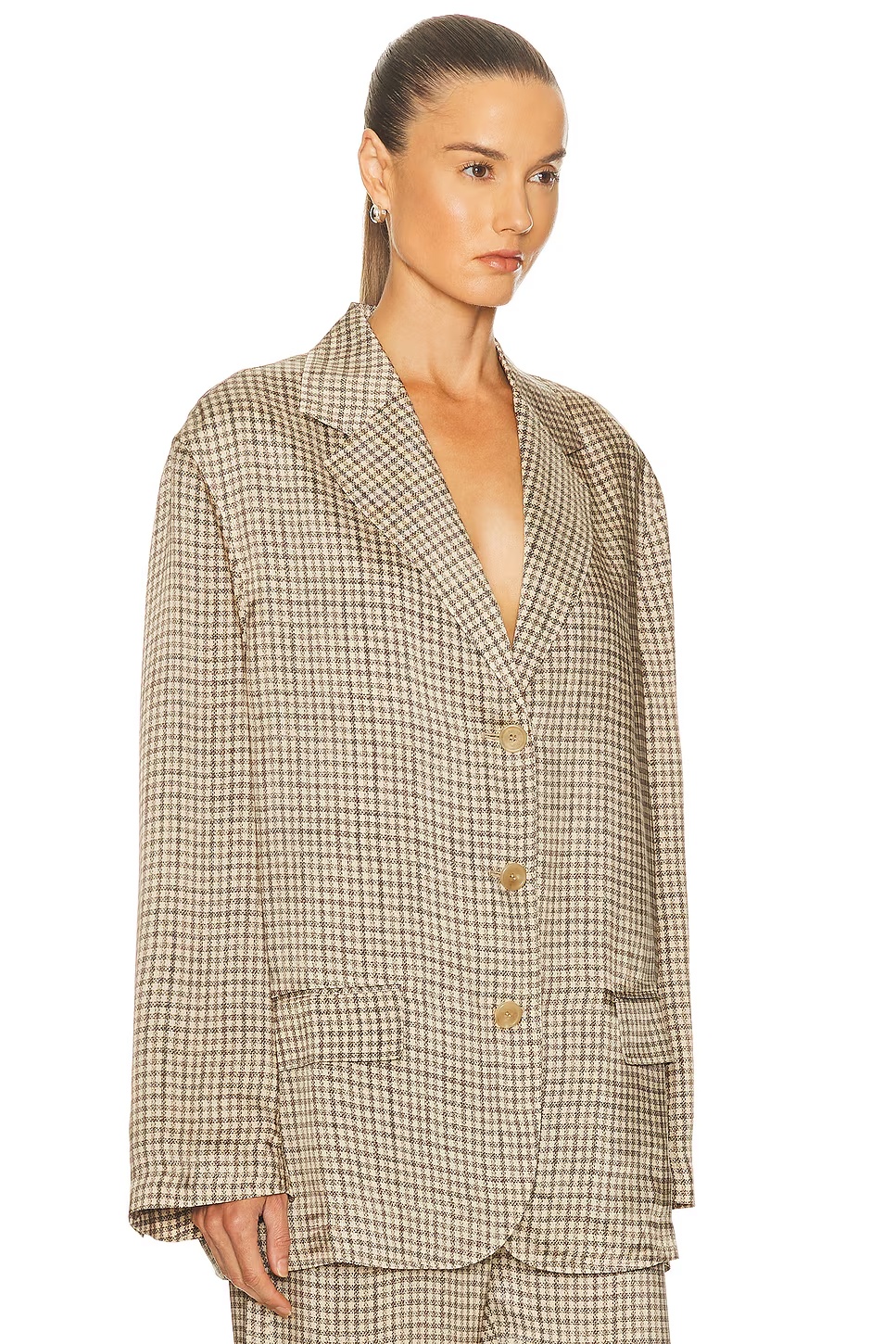 Junida Check Fluid Blazer Beige