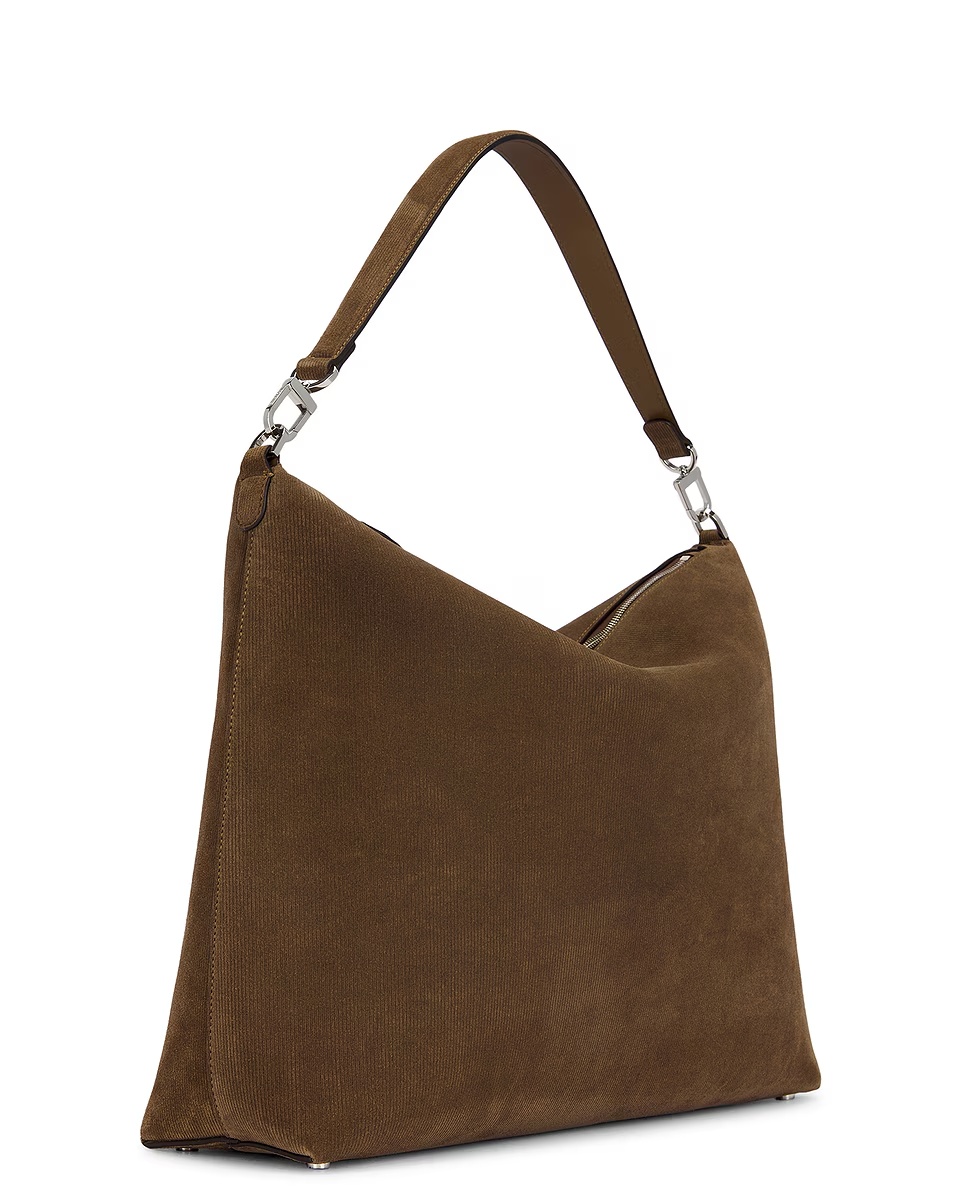 Medium Bevel Cord Suede Bag Dark Taupe