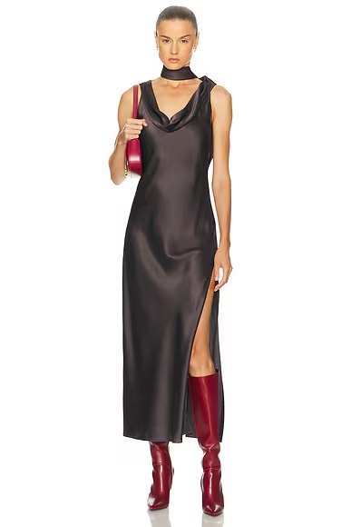 Dotti Silk Slip Dress Graphite Grey