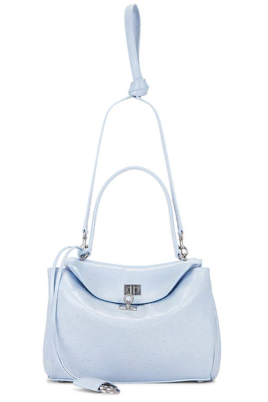 Rodeo Small Ostrich Top Handle Bag Cloudy Blue