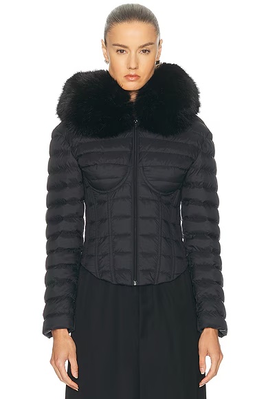 Hooded Corseted Puffer Jacket Black