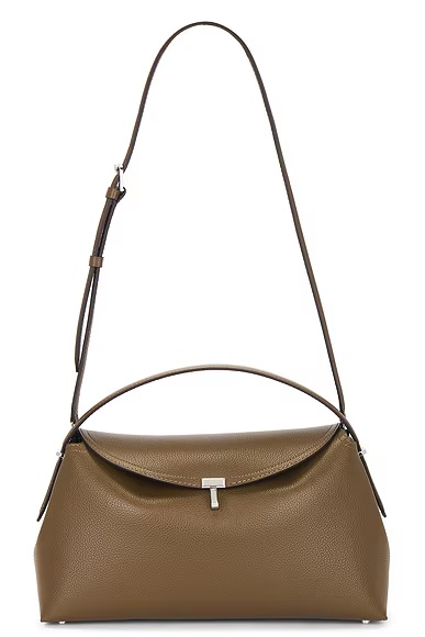 T-Lock Grained Leather Top Handle Bag Dark Taupe