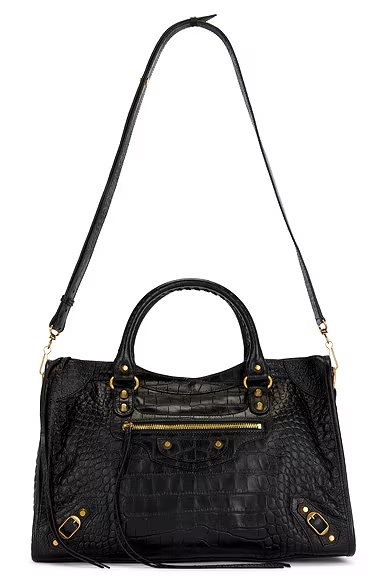 Le City Medium Croc Embossed Bag Black