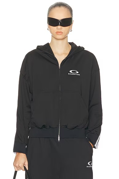 Zipped Zip Up Hoodie Black & White