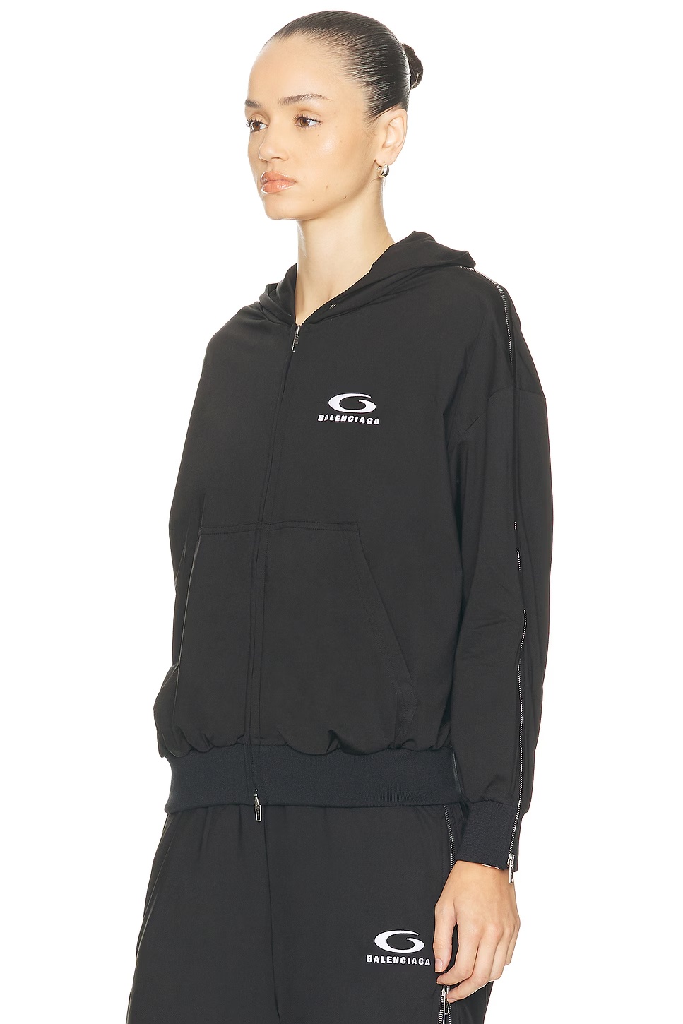 Zipped Zip Up Hoodie Black & White