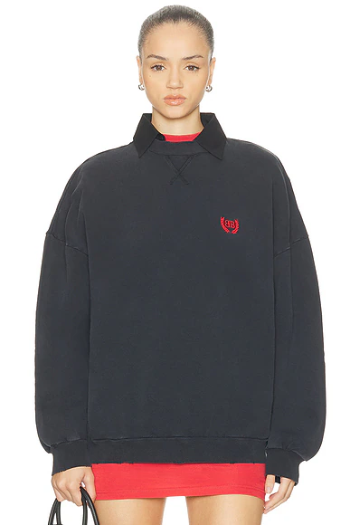 Shirt Crewneck Top Faded Washed Black