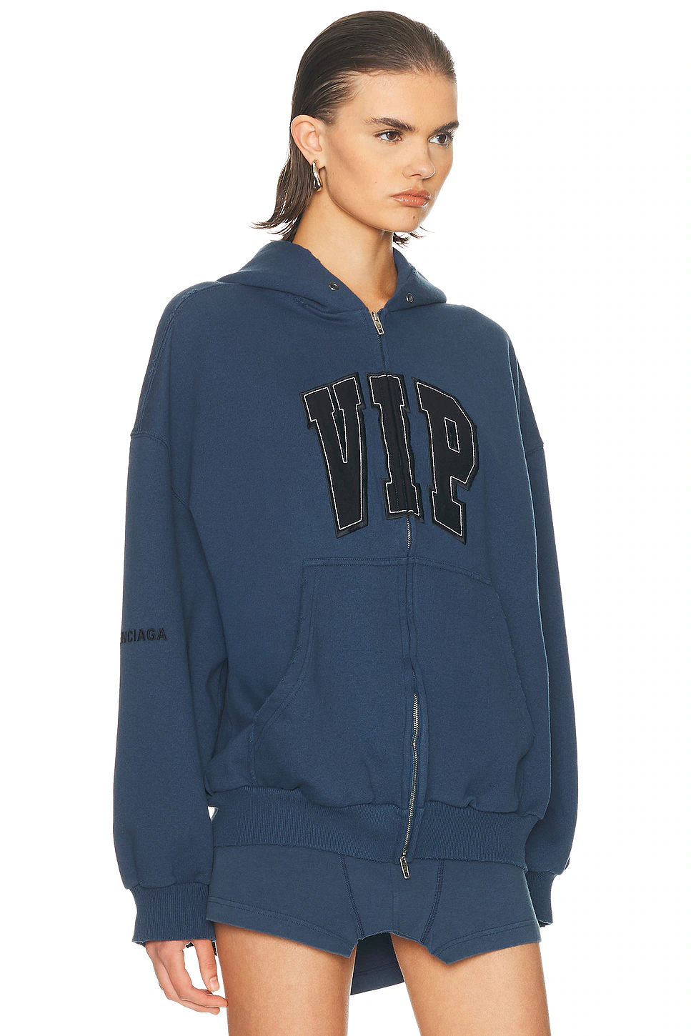 Shifted Zip Up Hoodie Dark Blue