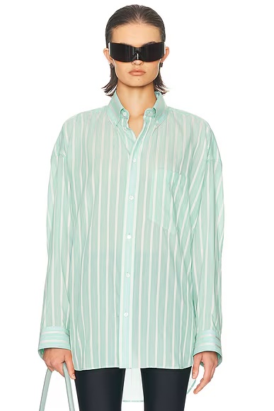 Long Sleeve Cocoon Shirt Green & White