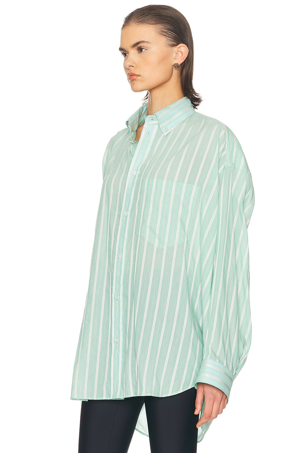 Long Sleeve Cocoon Shirt Green & White