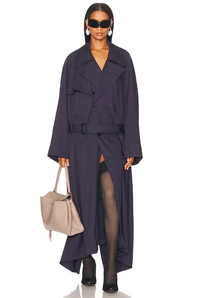 Draped Neck Trench Coat Dark Navy