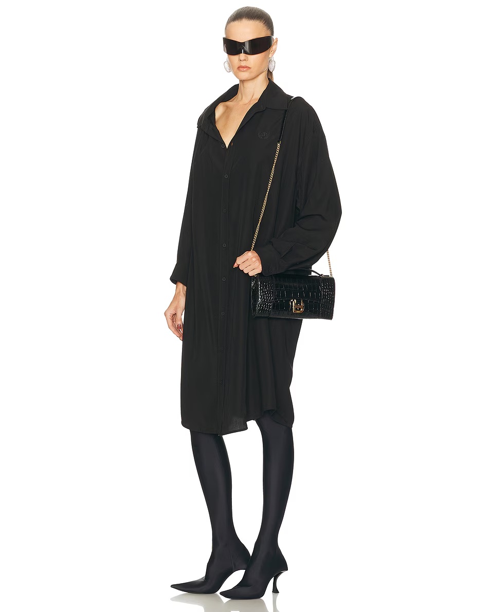 Hourglass Embossed Croc Pochette Bag Black