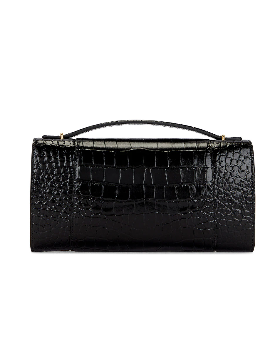 Hourglass Embossed Croc Pochette Bag Black