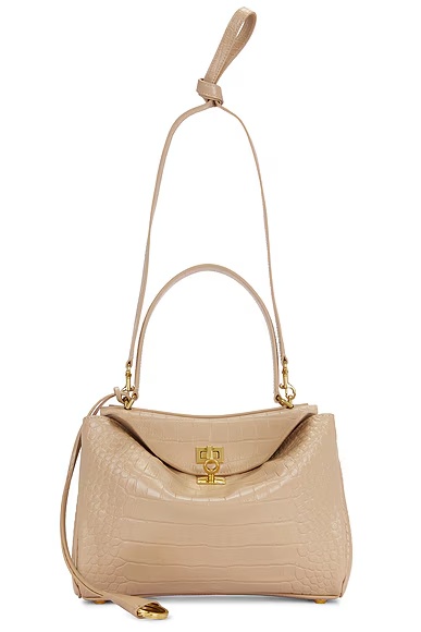 Rodeo Embossed Croc Small Top Handle Bag Nude