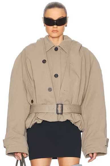 Hooded Trench Coat Dark Beige