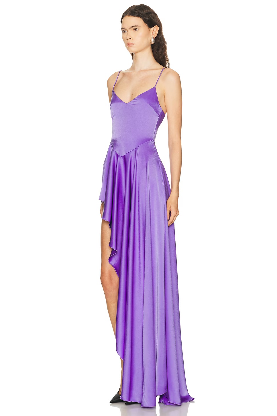 Open Leg Asymmetric Satin Gown Purple
