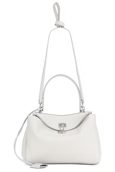 Rodeo Grained Leather Small Top Handle Bag White