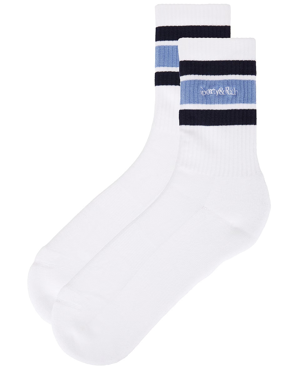 Serif Logo Socks White, Dark Navy, & Colony Blue
