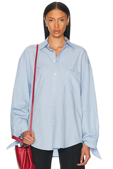 Knotted Cuff Blouse Sky Blue & White