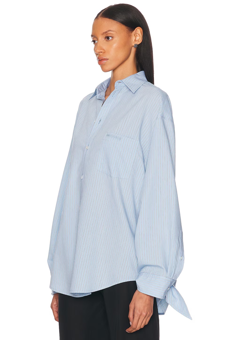 Knotted Cuff Blouse Sky Blue & White