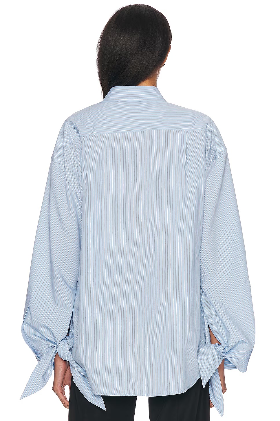 Knotted Cuff Blouse Sky Blue & White