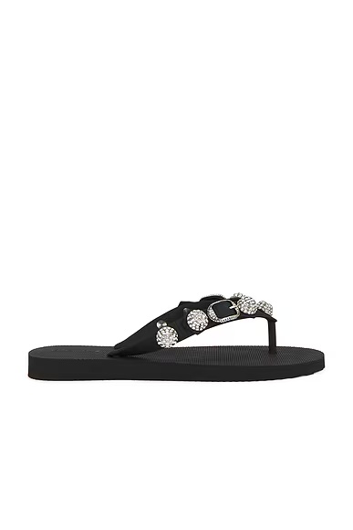 Cagole Thong Sandal Black & Crystal