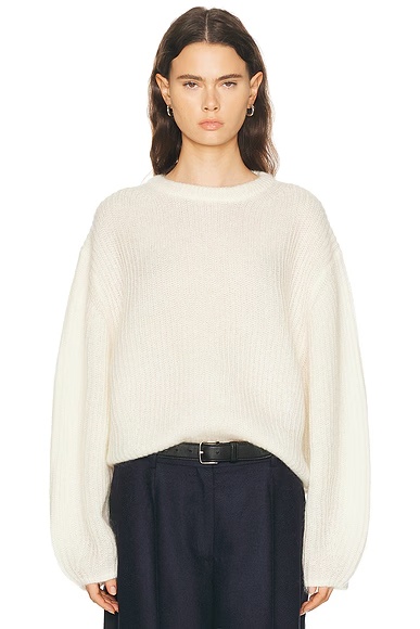 Mohair Blend Rib Knit Sweater Ecru
