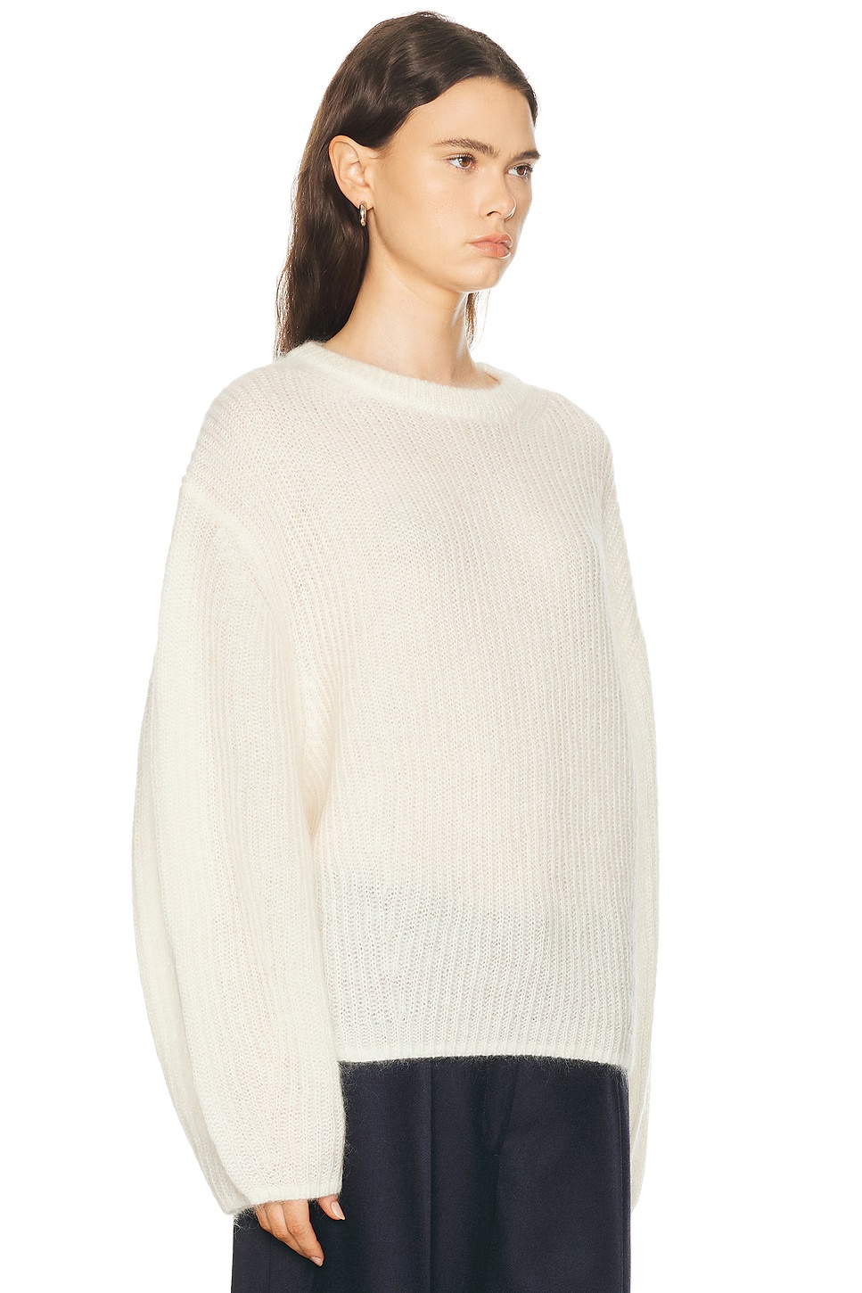 Mohair Blend Rib Knit Sweater Ecru