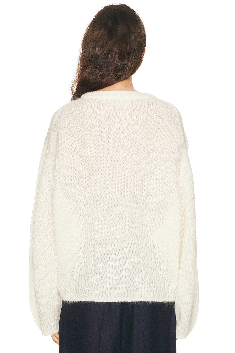 Mohair Blend Rib Knit Sweater Ecru