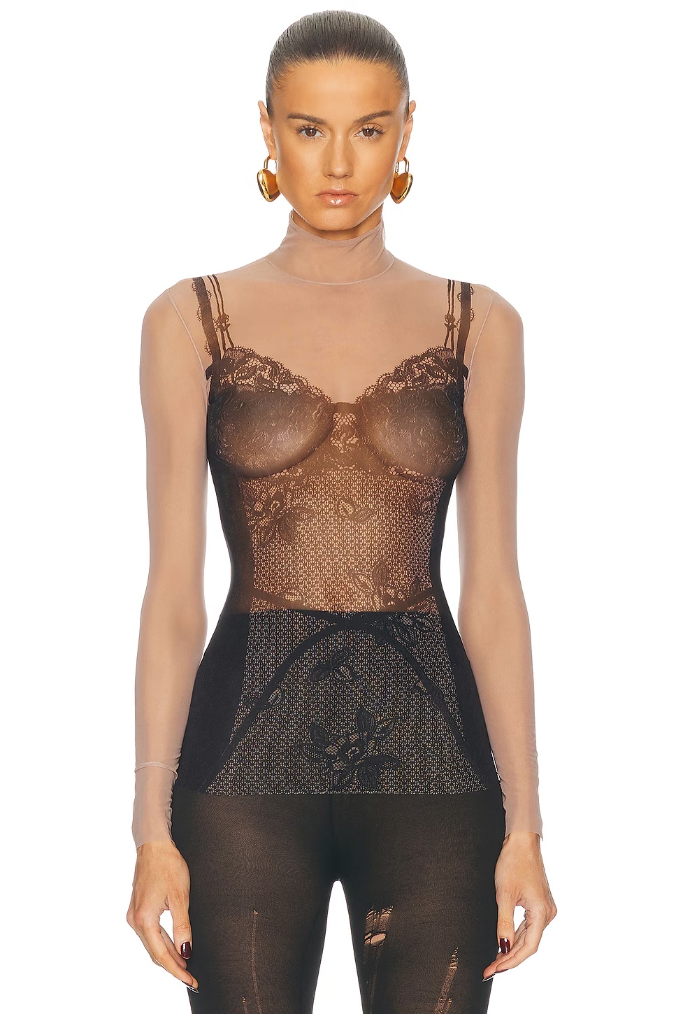 Lingerie Top Black & Light Beige