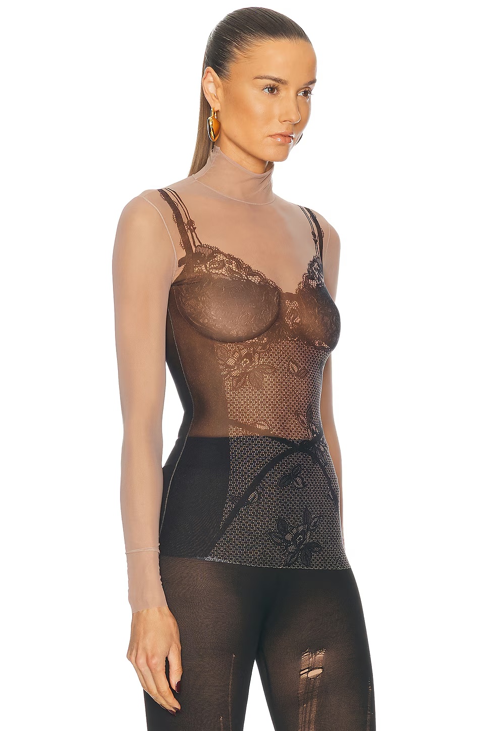 Lingerie Top Black & Light Beige