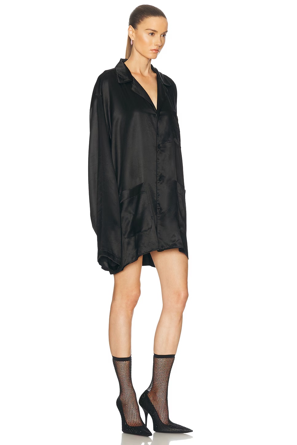 Satin Pyjama Shirt Black