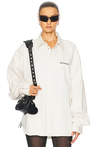 Large Fit Long Sleeve Shirt White