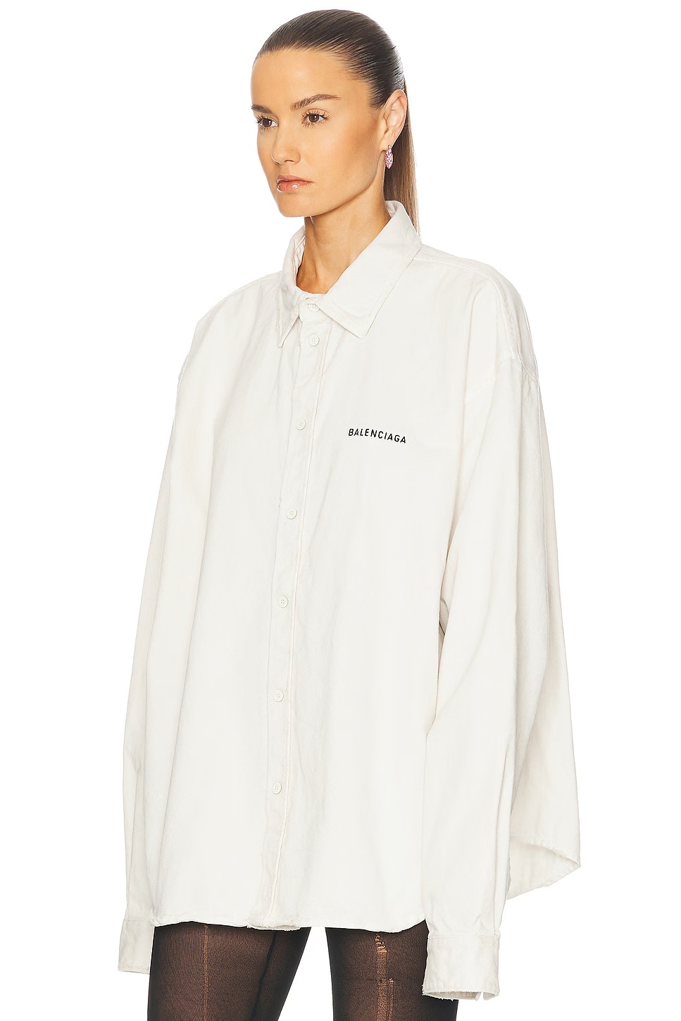 Large Fit Long Sleeve Shirt White