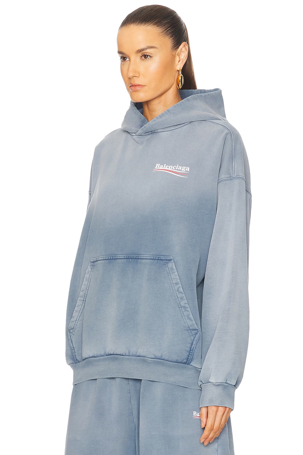 Medium Fit Hoodie Faded Blue, White, & Red