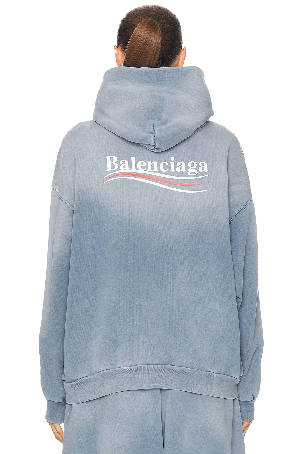 Medium Fit Hoodie Faded Blue, White, & Red