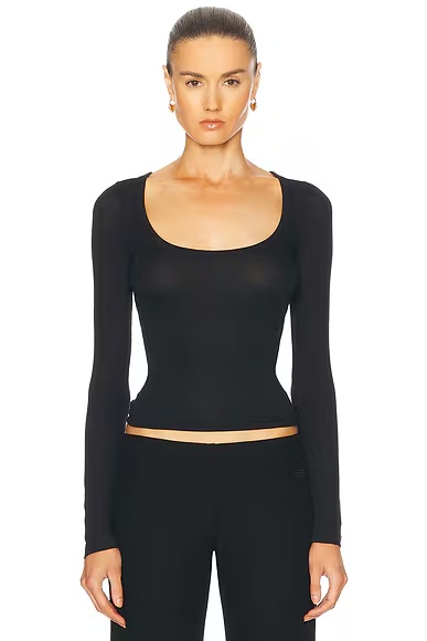Long Sleeve Decollete Top Black