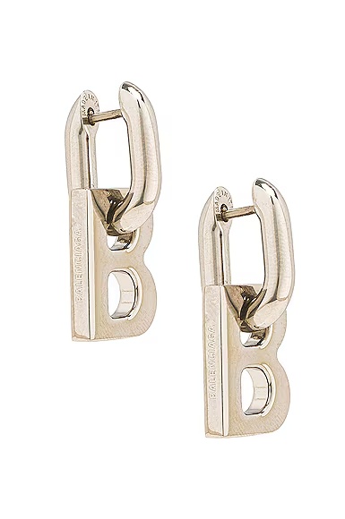 XS B Chain Earrings Shiny Silver