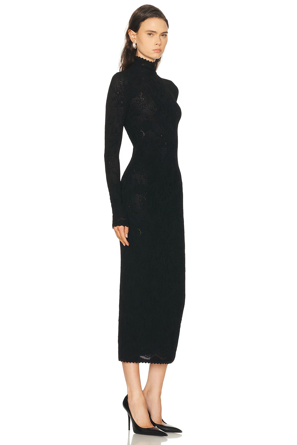 Fitted Open Back Lace Dress Black