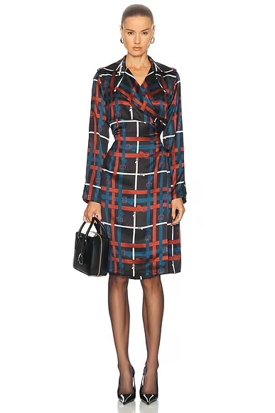Sally Patterned Trenchcoat Petrol Blue