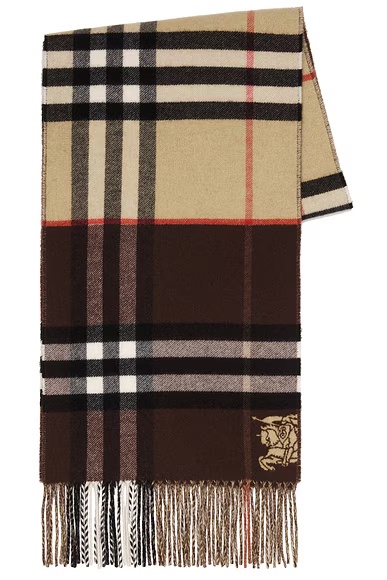 Double Giant Check Scarf Sand & Treacle Brown