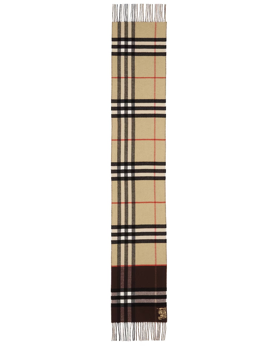Double Giant Check Scarf Sand & Treacle Brown