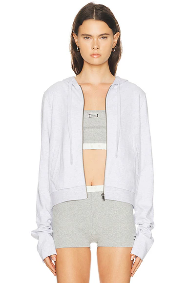 Cropped Zip Up Jacket Heather Grey