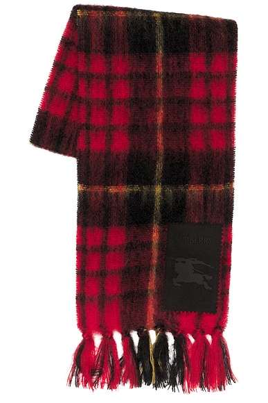 Tartan Check Mohair Scarf Post Red