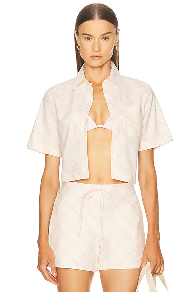 Cropped Button Up Top Dusky Rose Ip Check