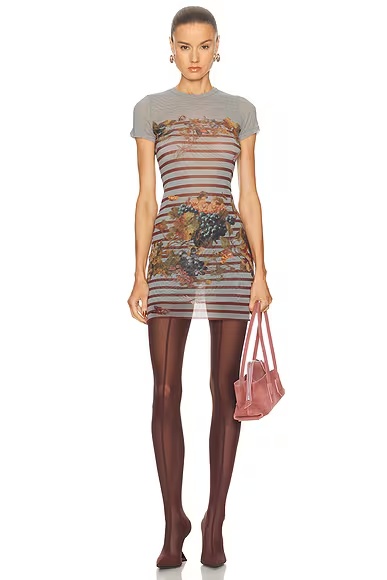 Mesh Printed Marini&eacute;re Grape Short Dress Light Blue & Multicolor