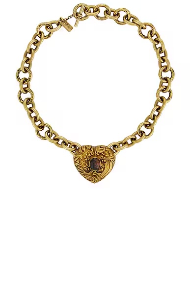 Heart Chain Necklace Gold & Brown